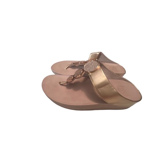 FitFlop Womens Gold Leather Thong Sandals Size 7 - Picture 1 of 7